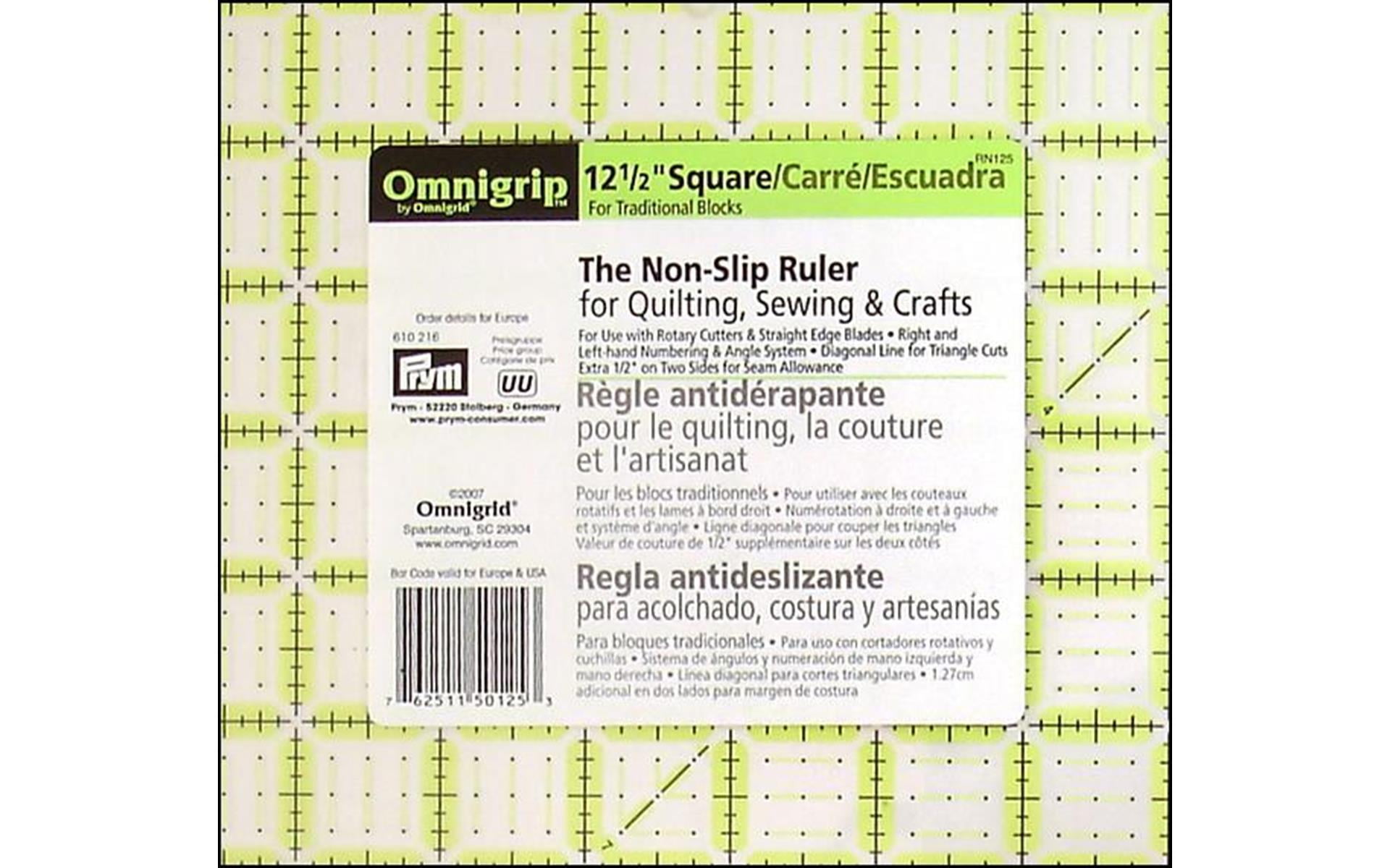 Neon Omnigrip 12.5" Non-Slip Ruler, Square Quilter's Ruler by Omnigrid