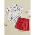 thumbnail image 5 of FEORJGP Kids Baby Boy Gentleman Outfits 1-5Y Toddler Short Sleeve Shirt Heart Dots Print T-shirt Lapel Button Tops + Shorts Set Infant Boys Summer Formal Casual Clothes, 5 of 9