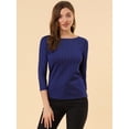 thumbnail image 2 of Blusa Estampado De Pata De Gallo Manga 3/4 Cuello Del Barco Oficina Trabajo Para Mujer Azul Profundo XL, 2 of 6