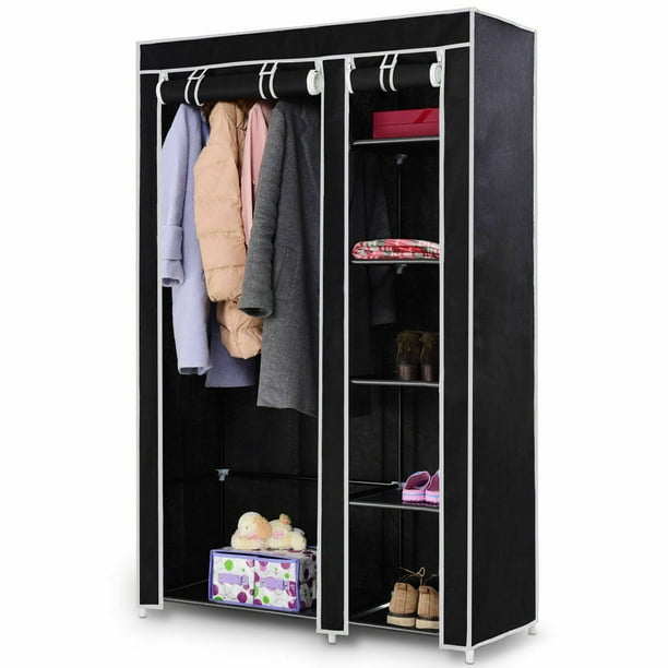 Delightful clothes closet walmart Costway 69 Portable Closet Storage Organizer Clothes Wardrobe Shoe Rack W 6 Shelf Black Walmart Com