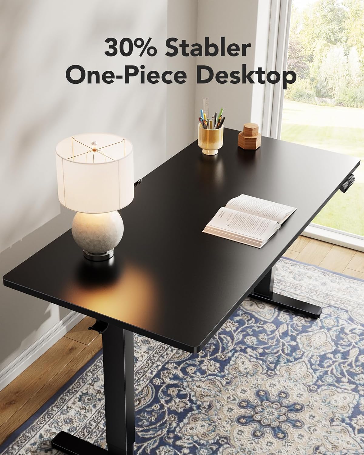 Kyspho 60" x 24" One Piece Electric Standing Desk, Height Adjustable Computer Desk with 4 Height Memory Settings, Sit Stand up Desk for Home Office, Black