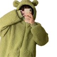 thumbnail image 1 of Womens Long Sleeve Zipper Up Cute Bear Ears Fuzzy Hoodie Jacket Oversized Faux Lamb Wool Sweatshirt Coat with Pockets apricot, 1 of 5