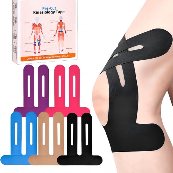 QARUN Precut Kinesiology Tape for Knees,10 Pcs,5 Colors-Knee Support&Stability,Knee Pain Relief Athletic Tape-Waterproof&Elastic,Breathable Hypoallergenic Latex-Free Tape