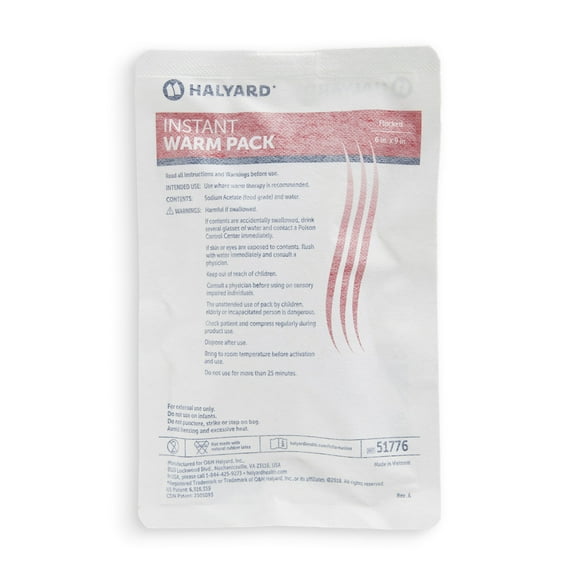 HALYARD Hot Compress Disposable Instant Warm Packs Heat Therapy Pain Relief 6 x 9 Inches Flocked, 24 Packs Per Case - 51776