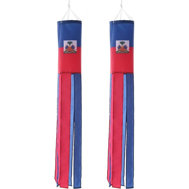 Paquete de 2 mangas de viento con la bandera de Haití, rayas, para patio y jardín, para colgar en el porche delantero, impermeables, adecuadas para todas las estaciones, 40 pulgadas.