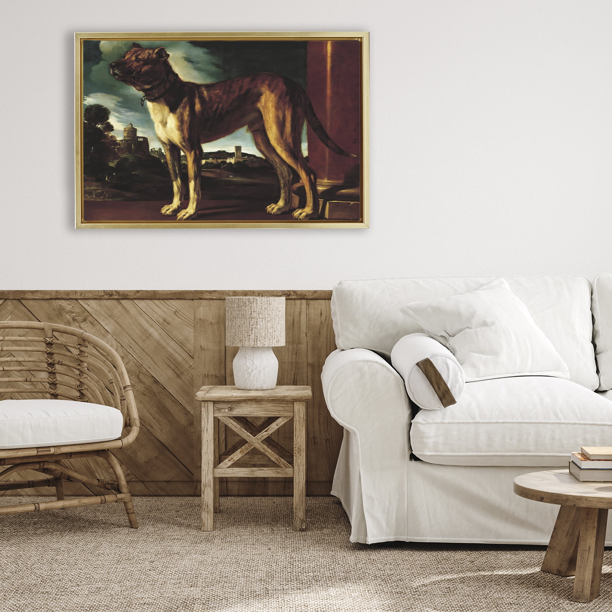 Stupell Industries Historical Aldrovani Dog Gold Framed Floater Canvas Wall Art, design by Lil' Rue