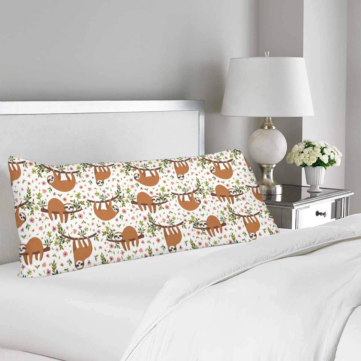 Gckg Cute Sloth On Treeseamless Pattern Funny Baby Sloth Flowers