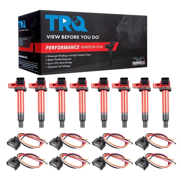 TRQ Ignition Coil Set 16 Piece with Wire Harnesses High Temperature Epoxy Fits 1998-2007 Lexus LX470 98-07 Toyota Land Cruiser 00-09 Tundra 03-09 4Runner 01-09 Sequoia 03-10 GX470