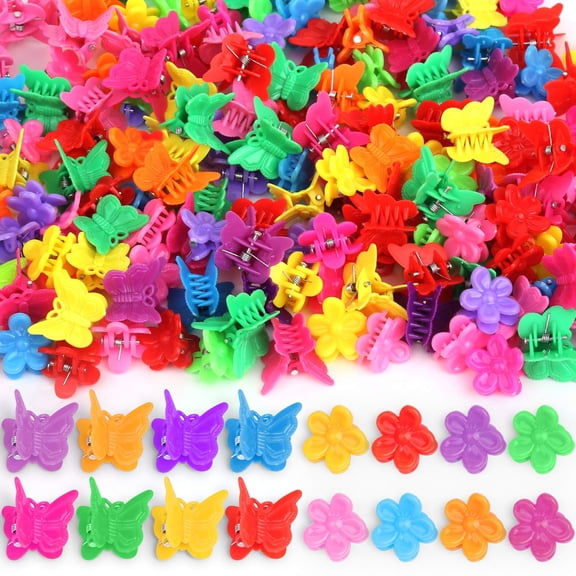 200pcs Small Claw Cute Flower Butterfly Hair Clips for Baby Girls,8 Assorted Colors