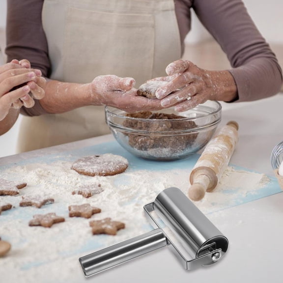 Raindrops Stainless Steel Rolling Pin with Ergonomic T-Shape Handle for Baking, Dough Rolling, and Kitchen Use