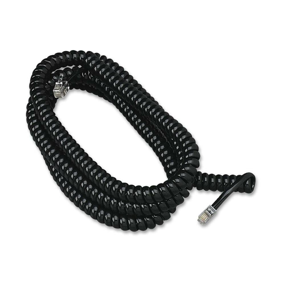 Coiled Phone Cord, Plug/plug, 25 Ft., Black Bundle of 5 Each