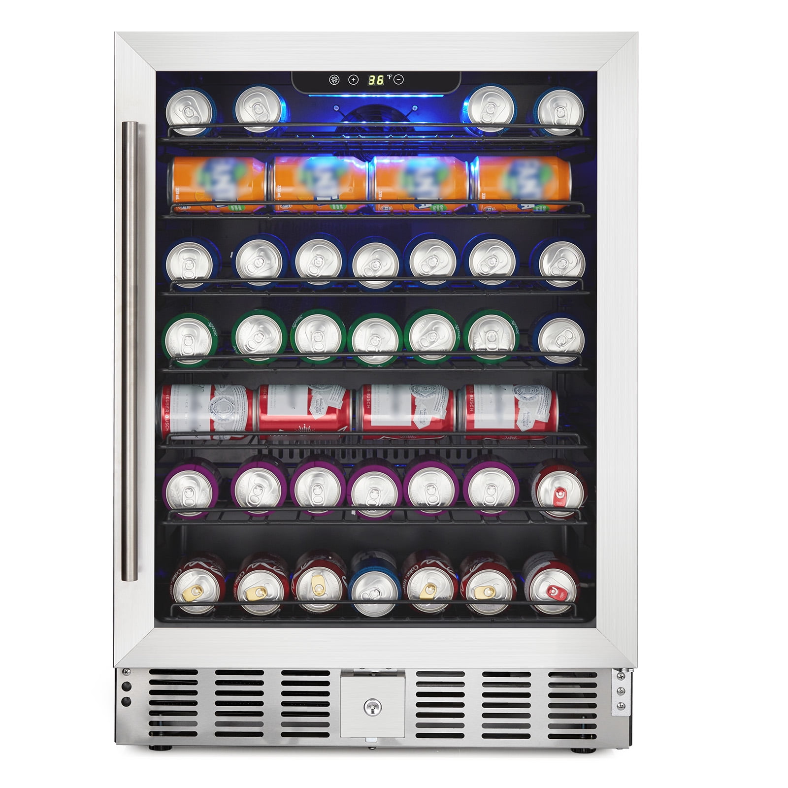 Towallmark 166 Can Beverage Refrigerator and Cooler with Glass Door for Home, 2.52"D x 23.42"W x 33.86"H, Silver