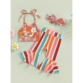thumbnail image 2 of Bmnmsl Girls' Floral Vest and Striped Flare Pants Set with Tie-up Halterneck, 2 of 9