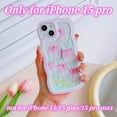 thumbnail image 2 of Compatible with iPhone 15 Pro Case Clear with Floral Design for Women Girls,Aesthetic Cute Wavy Flowers Soft Shockproof Cell Phone Cover for iPhone 15 Pro 6.1 Inch (Tulip/Pink), 2 of 9