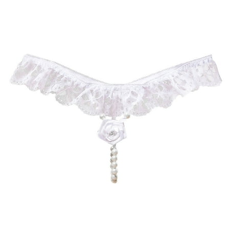 Sexy Thongs for Women Cute Thongs for Women White String Thong Pearl Panty One Size