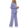 thumbnail image 2 of MOSHU Two Piece Sets for Women Casual Fall Outfits Sets Slit Side Stiching Tops and Wide Leg Pants with Pockets Trendy Cozy Tracksuits, 2 of 7