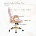 thumbnail image 5 of Velvet Home Office Chair with Gold Arms and Legs, Comfortable Upholstered Tufted Swivel Desk Chair  with Wheels for Girls Women Study Bedroom Living Room, Pink, 5 of 9