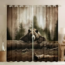 Feelyou Jungle Bear Wildlife Black Out Curtains, Western Rustic Cabin Curtains Pack of 2 (42x63 Each), Wooden Plank Bedroom Curtains, Black Out Curtains Decor