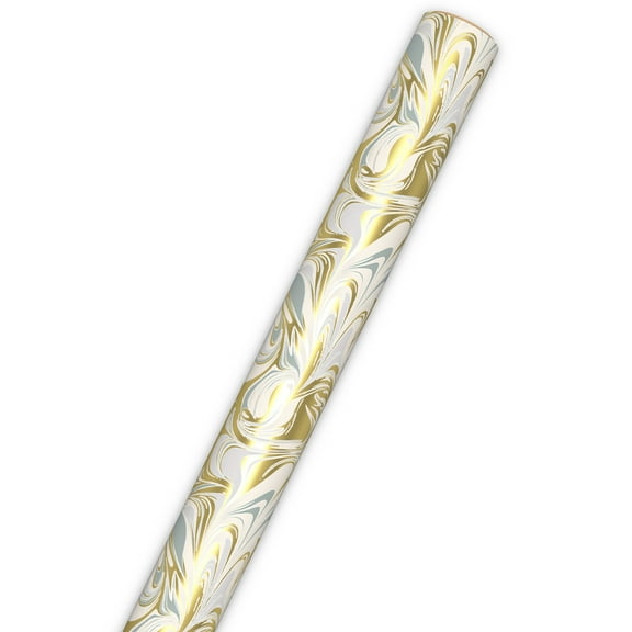 Hallmark Wrapping Paper Roll (Silver, Gold and Cream Metallic Marble) 17.5 sq. ft.