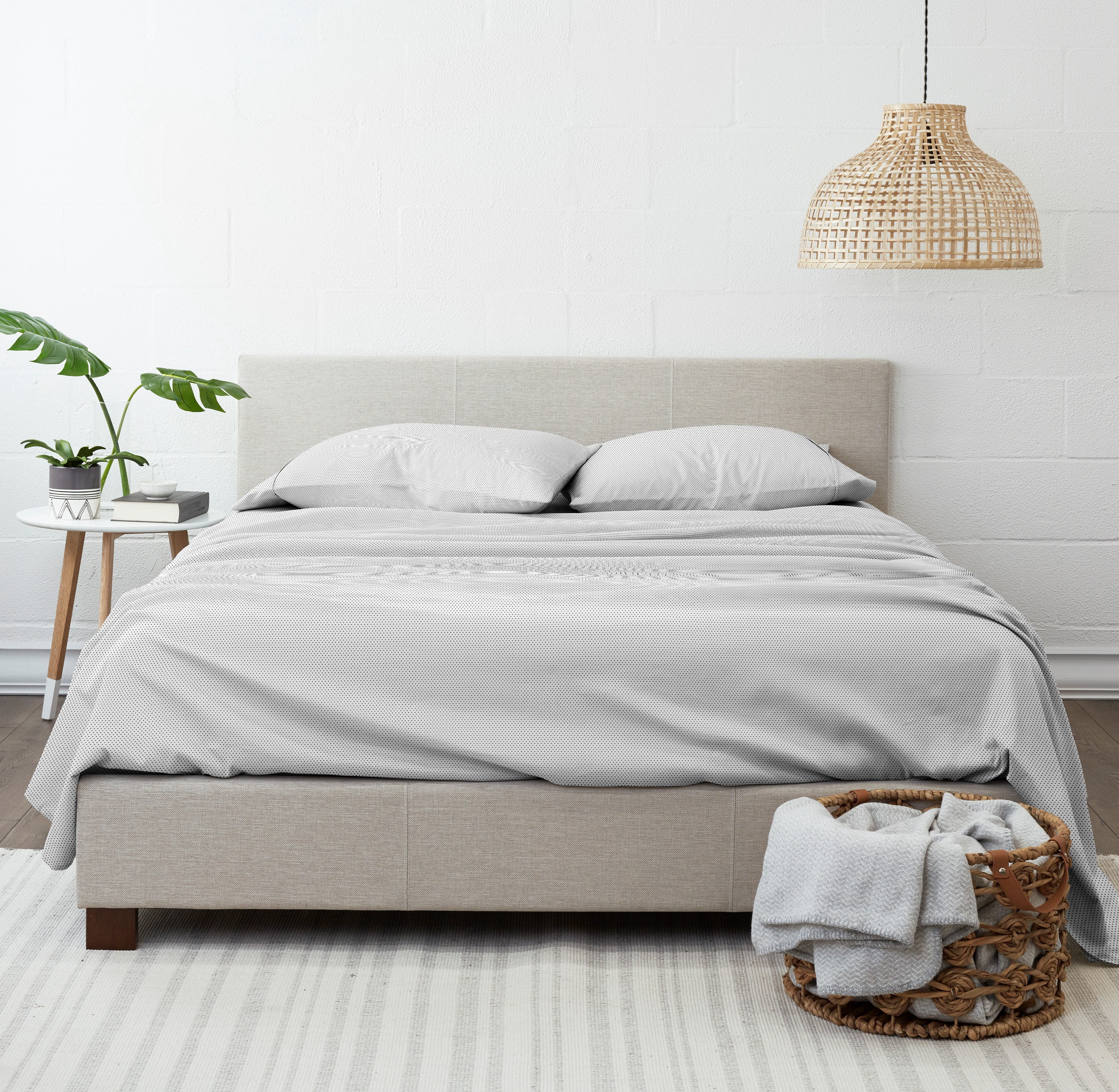 Noble Linens 4 Piece Pattern Microfiber Bed Sheets Set, Gray 4 Piece Stippled, Queen