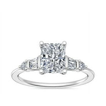 1.00 T.C.W Brilliant Radiant Cut Natural Diamond Wonderful Solitiare with Accents Engagement Ring for Women Solid 14K White Gold Size 3