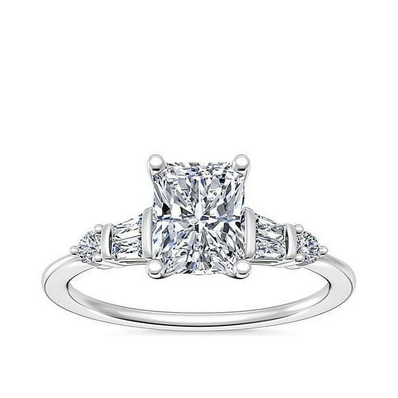 1.00 Carat Radiant Cut VS1 Natural Diamond Elegant Solitaire with Accents Engagement Ring for her Solid 14K White Gold Size 7