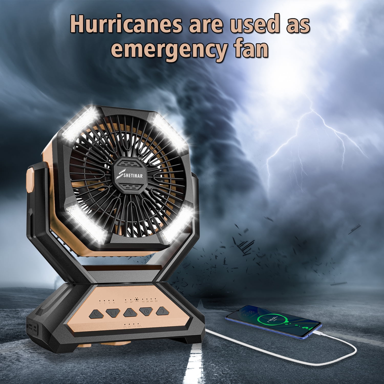 SHETINAR 20000mAh Rechargeable FanBattery Powered Fan 4-Speed Tabletop Fan with Charging, Hooks, Timer, Portable Fan for Office,Bedroom,Outdoor,Power Outage,Hurricane,Travel.Khaki