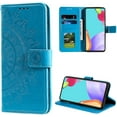 thumbnail image 7 of Case for Samsung Galaxy S22 5G, Premium Leather Flip Wallet Case with Card Slots Holder Kickstand Hand Strap Mandala Half Flower Design Embossed Shockproof Cover Case - Blue, 7 of 7
