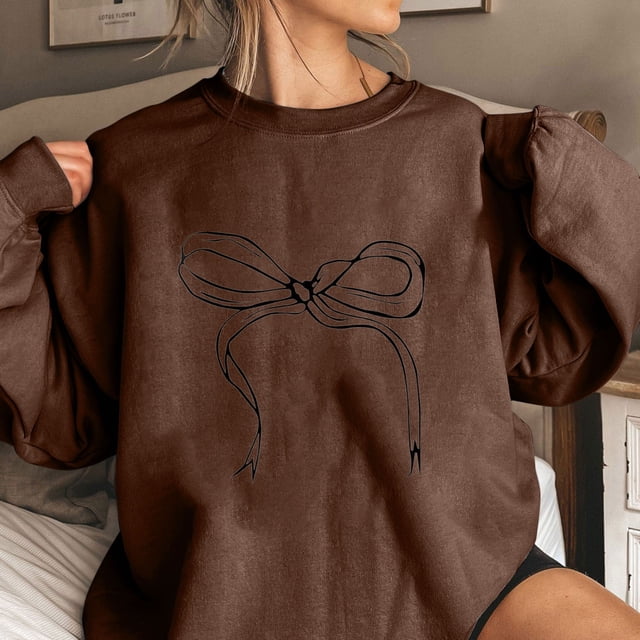 Fall TIMIFIS Crewneck Sweatshirts for Women Fashion Spring Fall Long Sleeve Shirts Cute Bow Print Sweater Pullover Tops - Spring/Summer