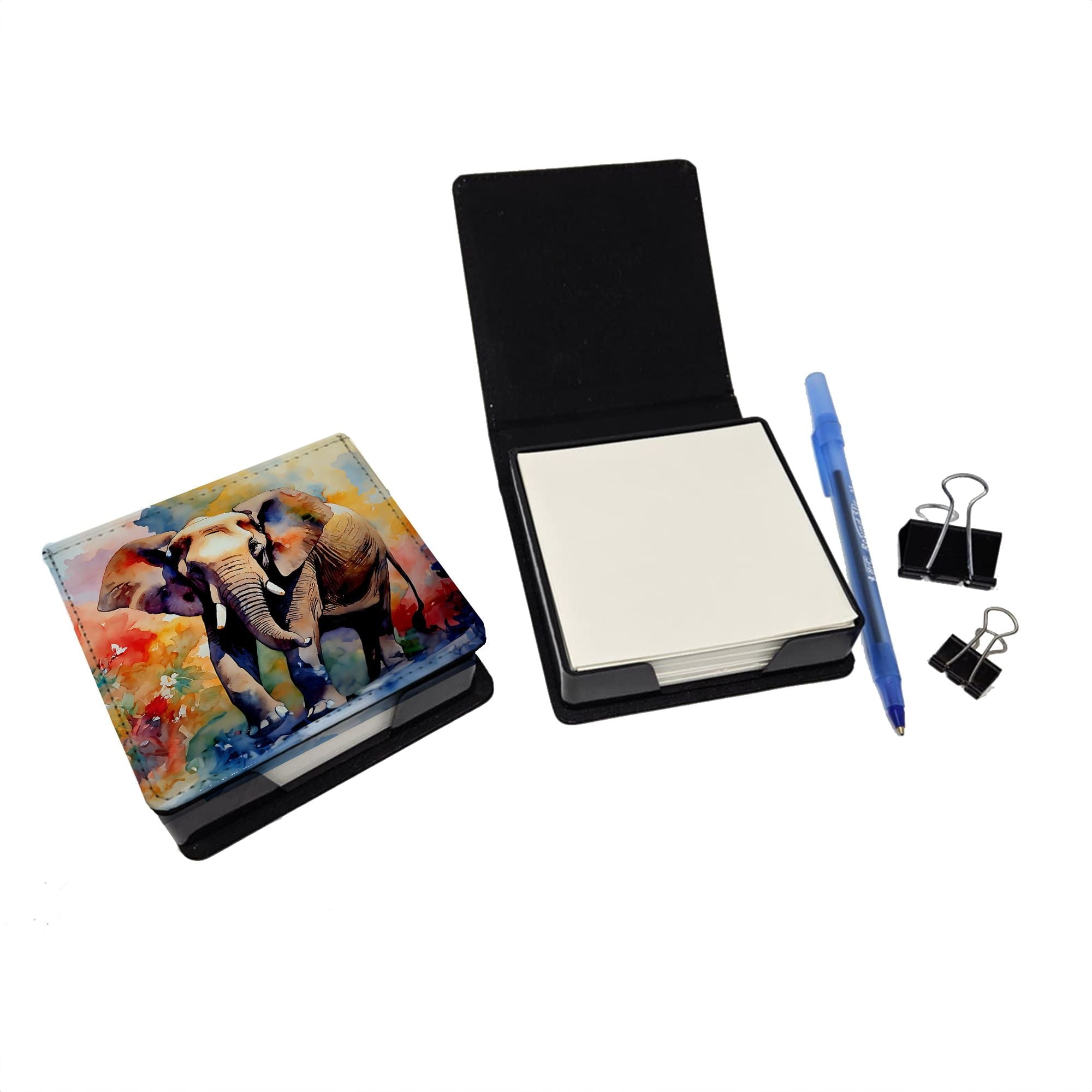 Elephant PU Leather Note Paper Holder with -Designed Cover  Desk Accessory  Office Gift
