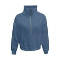 thumbnail image 3 of Womens Jackets Oversized Sweatshirts Winter Half Zipper Short Stand Collar Plus Solid Color Long Sleeve Loose Hoodies 2025 Fashion Pullover Top Y2K Outfits Blue-L, 3 of 3