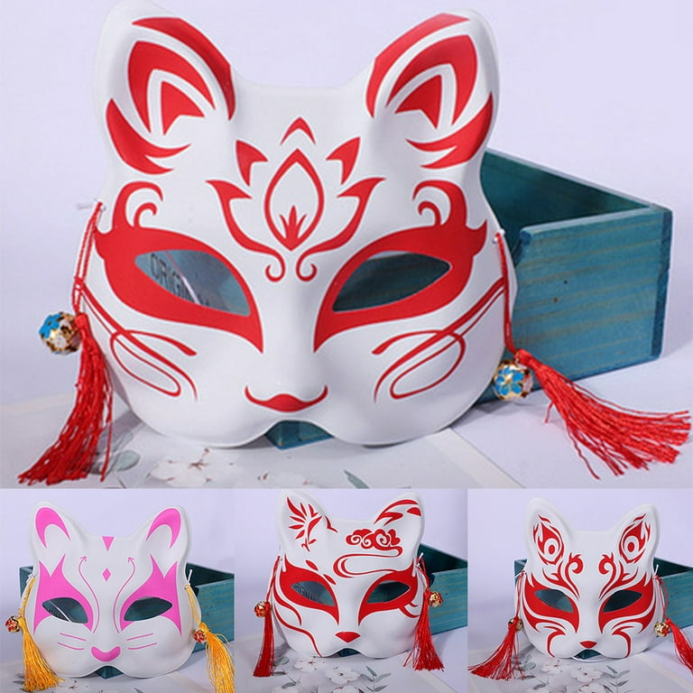 Hand-Painted Fox Kitsune Mask Pink