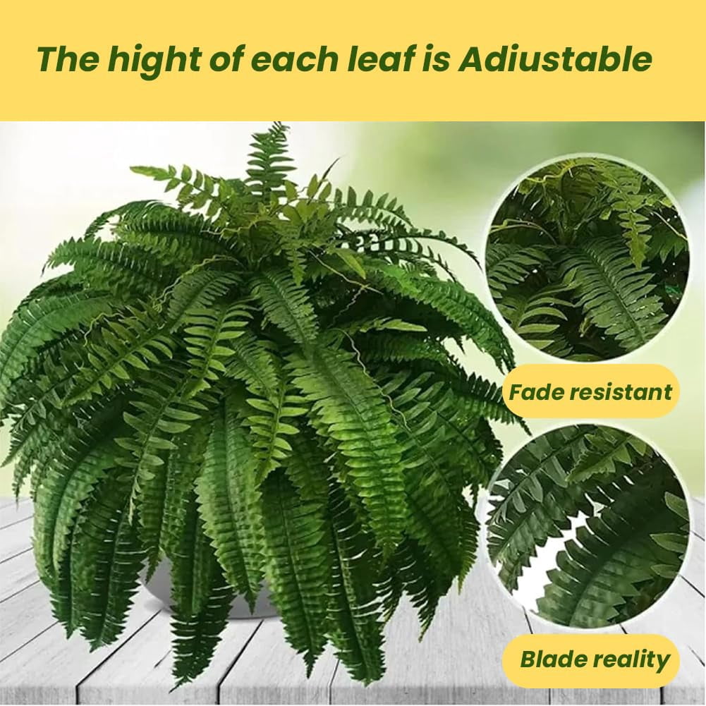 2026 New UV Resistant Lifelike Artificial Boston Fern, Faux Boston Ferns for Outdoor Planter Large, 38/60/88 Leaves Silk Ferns Hanging Baskets for Porch Window Home Decor