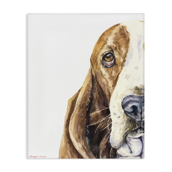 Stupell Industries Farmhouse Cute Basset Hound Pet Watercolor Canvas Art, 16 x 20, by George Dyachenko