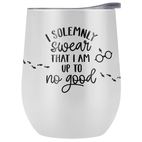 Harry Potter Official Up To No Good 12 OZ White Stemless Tumbler, Stainless Steel Travel Cup|Lake Tumbler|Insulated with Leak Resistant Slide-Lock Lid