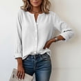 thumbnail image 6 of purcolt Womens Button Down Shirts Crewneck Long Sleeve Dressy Casual Blouses Classic Fit Business Work Office Tops, 6 of 9