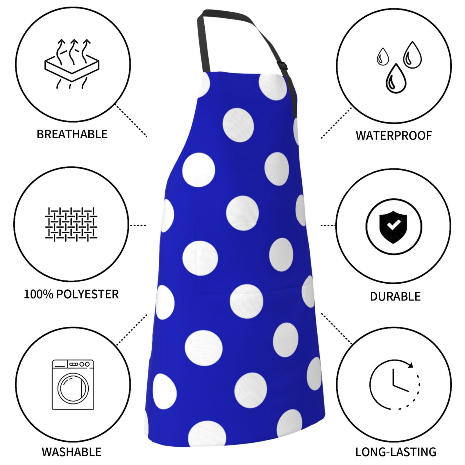 Kdxio Blue And White Polka Dot Apron with Pockets Adjustable Kitchen Aprons for Men Women Waterproof Aprons for Cooking,Drawing,Crafting, Baking Household Cleaning