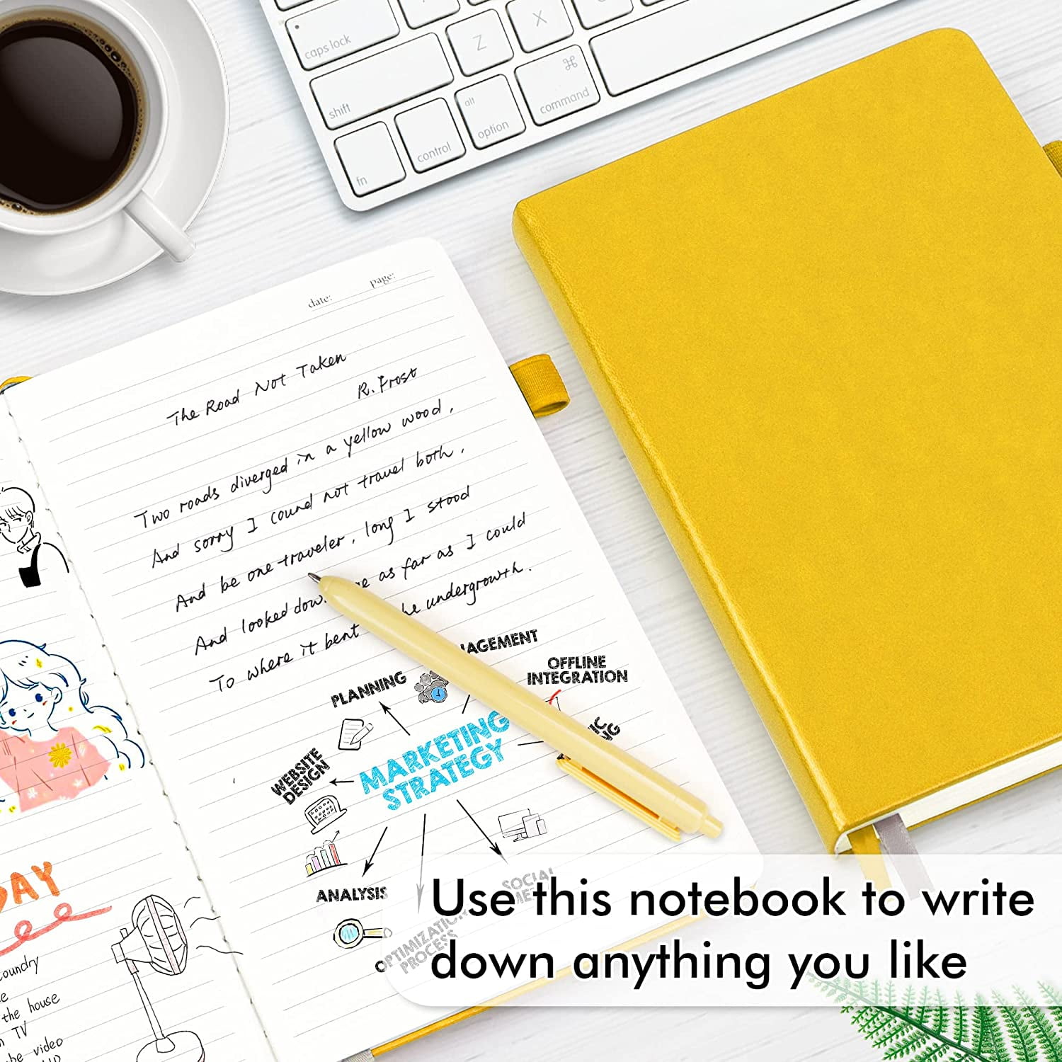 feela Dotted Journal Kit, Dot Grid Journal Hardcover Planner Notebook Set For Beginners Women Note Taking with Journaling Supplies Stencils Stickers Pens Accessories, A5, 224 Pages, Yellow