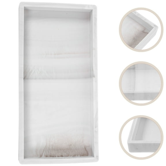 LEORX Silicone Vanity Tray 1Set White Marble Pattern Rectangle Bathroom Counter Tray for Homeowners Hotel Owners