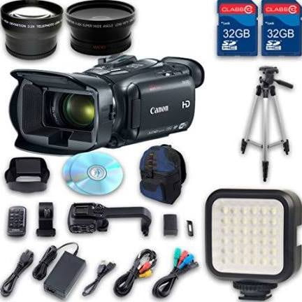 Canon XA30 HD Caméscope Professionnel + Objectif Grand Angle + Téléobjectif + Pare-Soleil + 2 PC 32 GB Cartes Mémoire + Trépied + Lumière LED + Sac à Dos Cas