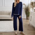 thumbnail image 2 of felwors Women's 2 Piece Outfits Set 2025 Casual Long Sleeve Knit Pullover Top and Wide Leg Pants Sweatsuit Lounge Sets Navy, XL, 2 of 5