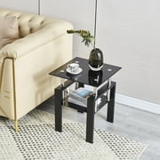 Tcbosik Modern End Table, 2-Tier Side Table with Tempered Glass Top & Metal Legs, 17.7 Night Stand for Living Room, Bedroom, Black