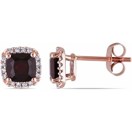 1-1/3 Carat T.G.W. Garnet and Diamond Accent 10kt Rose Gold Halo Stud Earrings