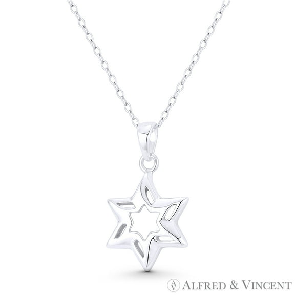 Star of David / Jewish Magen Charm 23x13mm (0.9x0.5in) Pendant & Chain Necklace in .925 Sterling Silver