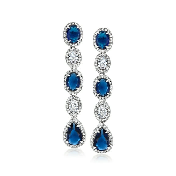 Ross-Simons Italian 8.00 ct. t.w. Simulated Sapphire and 3.00 ct. t.w. CZ Drop Earrings in Sterling Silver, Women's, Adult