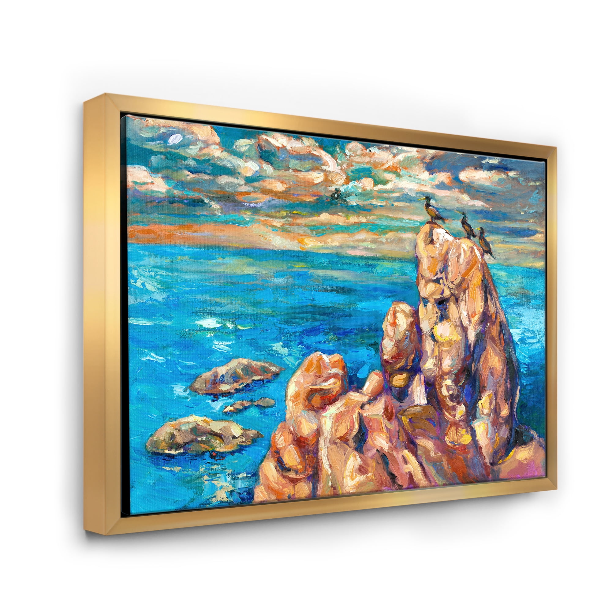Designart 'The Blue Ocean By Rocky Cliffs I' Nautical & Coastal Framed Canvas Wall Art Print