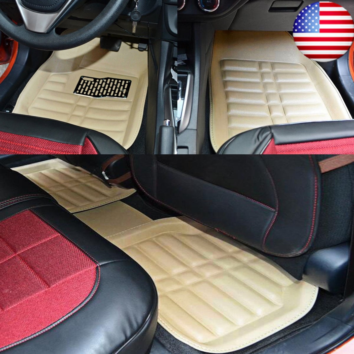 5Pcs Universal Car Floor Leather Mat Front&Rear Liner All Weather