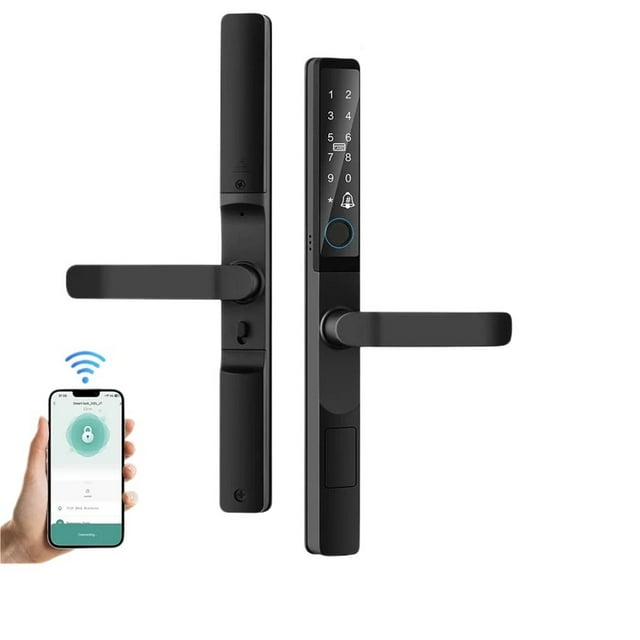 Serrure de Porte Intelligente Étanche IP65 Poignée Ultra-Mince Biométrique Empreinte Digitale Contrôle à Distance par Application Gratuite, Installation Facile