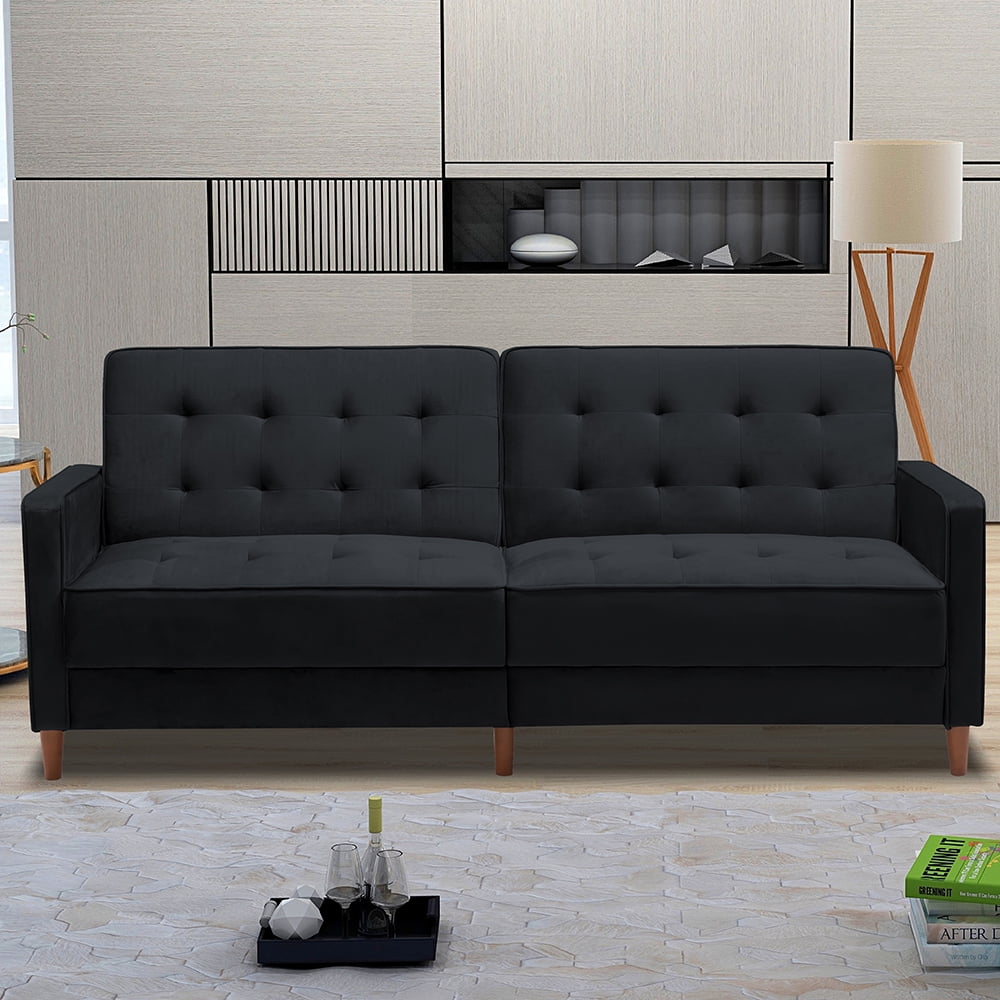 Veryke Modern Velvet Upholstered Sofa Bed Black