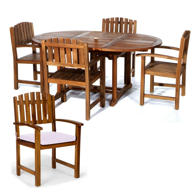 All Things Cedar 5-Piece Oval Extension Table Dining Chair Set with Royal White Cushions